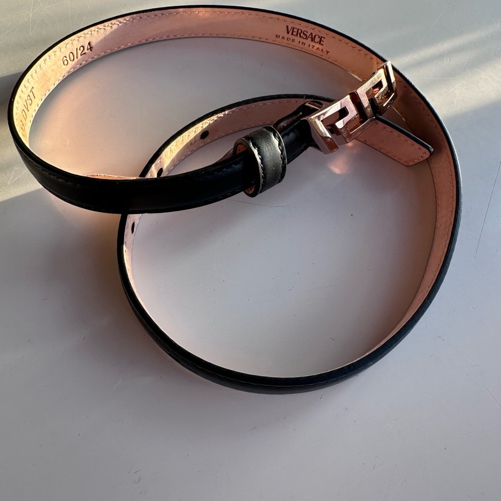 Versace Black Belt with Pink Interior and Silver Buckle